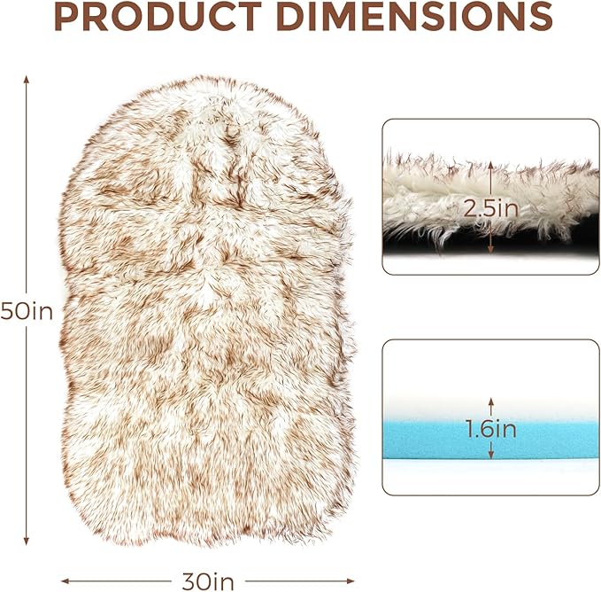 50 Inch Faux Fur Dog Bed for Large/Medium Dogs Orthopedic Beds with Fluffy Faux Fur & Soft Memory Foam for Joint Pain Relief, Machine Washable and Waterproof Dog Couch Beds White with Brown