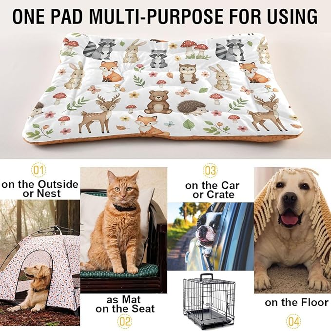 Emelivor Cute Animals Dog Cat Bed Washable Crate Pet Bed Anti-Slip Comfortable Puppy Kennel Bed for Large Medium Small Dogs Cat, 24x18in
