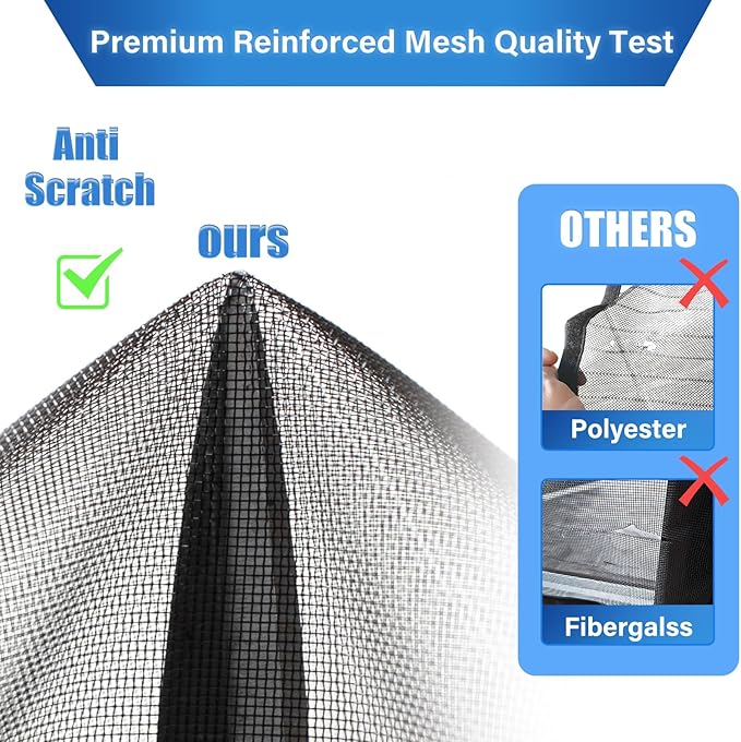 Magnetic Screen Door Upgraded PET Mesh Stronger Than Fiberglass and Polyester,Hands Free,Keeps Bugs Out,Pet & Kid Friendly,Suitable for Sliding Door,Large Patio Door and French Door-60''x96''