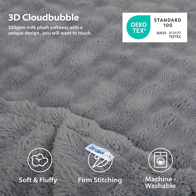 Dog Blankets Washable Pet Blanket - Fluffy Fuzzy Cat Puppy Blanket with Premium 300GSM 3D Fleece Bubble for Pet Kitten Doggy, Grey, 40x60IN