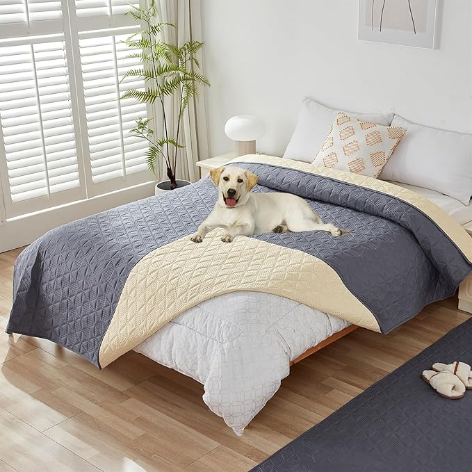 GIBZ Water Resistant Dog Bed Blanket Cover Large Anti Slip Pet Furniture Protector Washable Cat Quilted Mat for Couch, Grey, 170x210cm