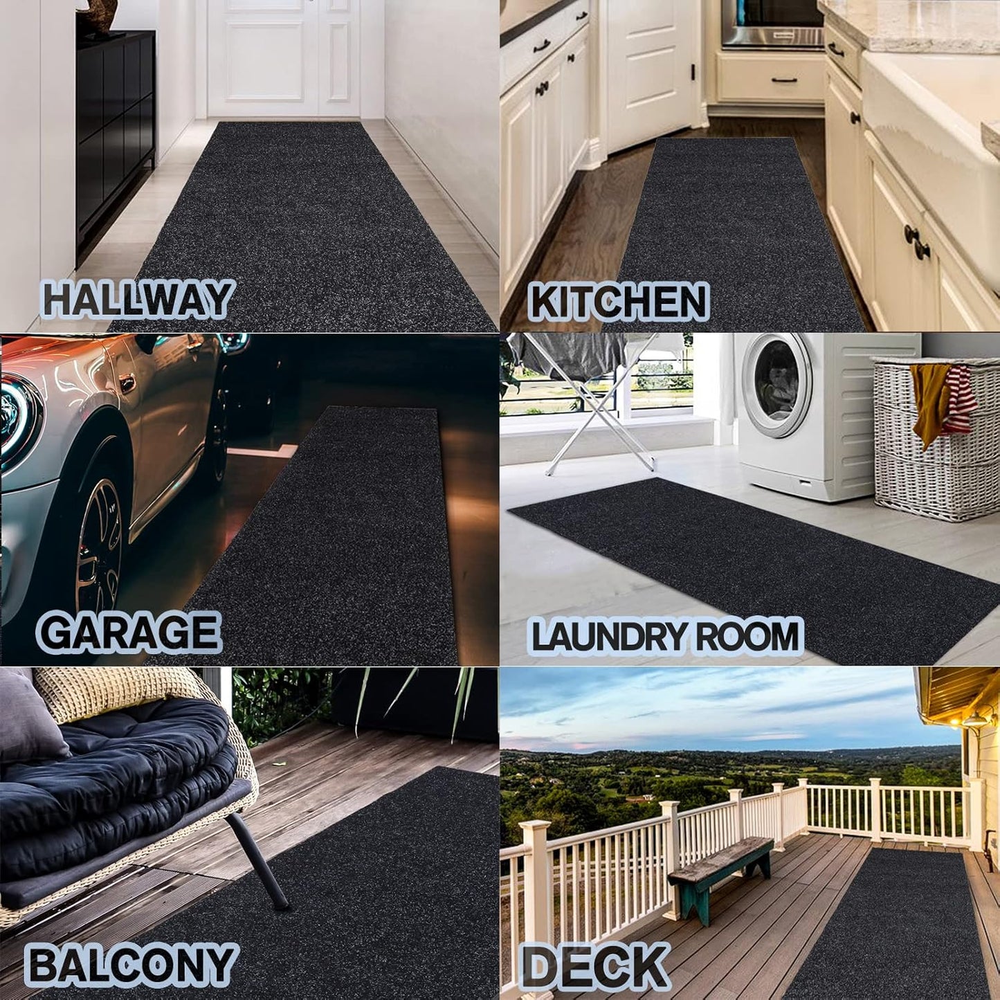 Custom Size Backed Non-Slip Area Rugs Runner, Easy Clean, Waterproof Runner Rugs for Hallway Entryway, Kitchen, Laundry, 2FT x 13FT, Black