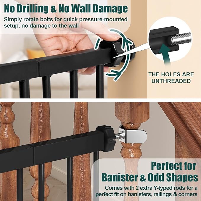 keny 36" Extra Tall Baby Gate for Stairs, 29.7-51.5" Adjustable Width Auto Close Dog Gate for Doorways Hallways, Easy Walk Thru Pet Gate with 21.1" Large Opening Door, Black