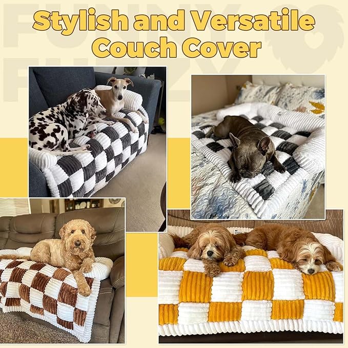 Pet Couch Covers for Sofa, Cat Dog Couch Cover Protector, Dog Bed Mat for Sofa Couch Furniture Protector Cream Square Plaid Cozy Dog Couch Cover