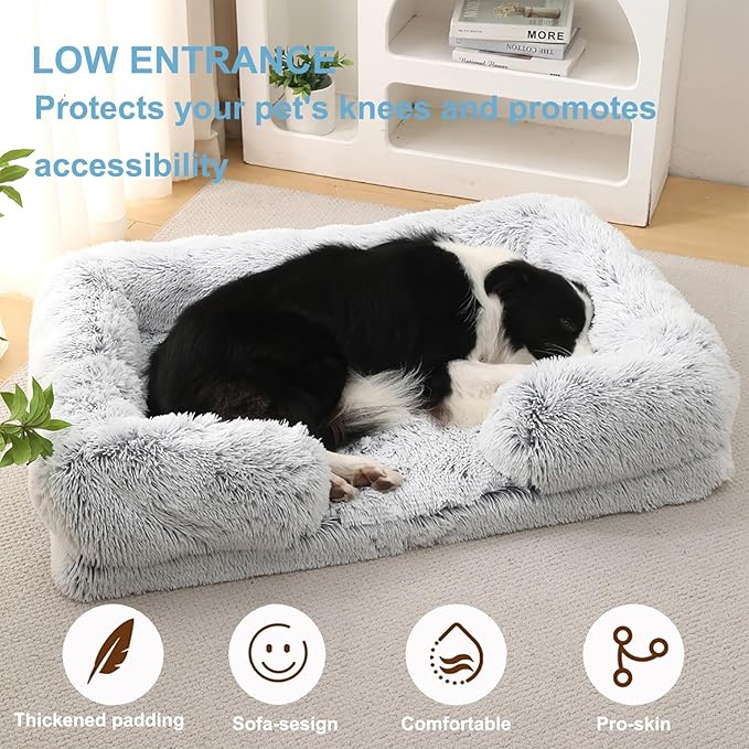 Dog Beds Large Sized dog Orthopedic, Sofa Dog Bed with Waterproof Lining and Nonskid Bottom, Rectangle Washable Dog Bed for Medium Small Dogs and Cats Comfortable ( Color : Gray1 , Size : 23 x 18" )