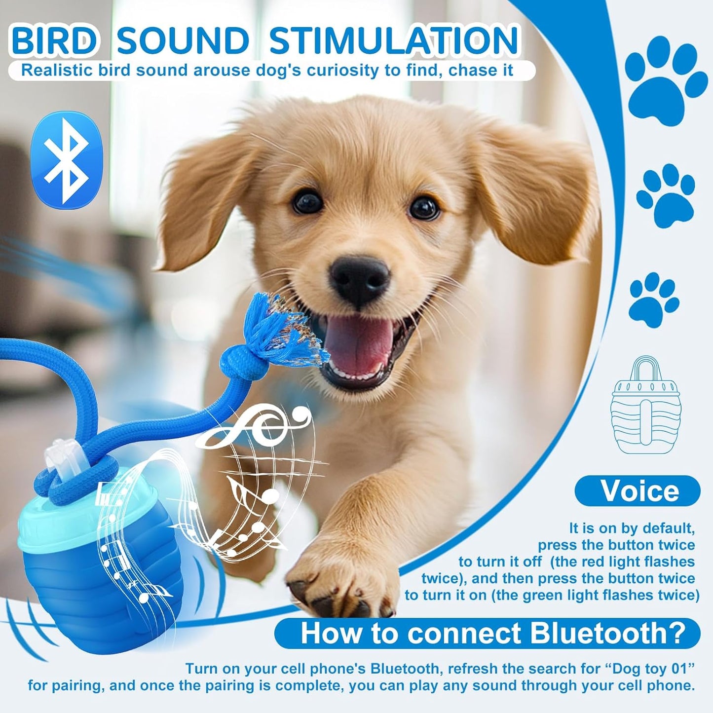 Interactive Dog Toys - [2025 Newly Upgraded] Motion Activated Ball for Small/Medium/Large Dogs, Automatic Moving Dog Toy Wicked Ball for Boredom & Training, Music, USB Rechargeable (Blue)