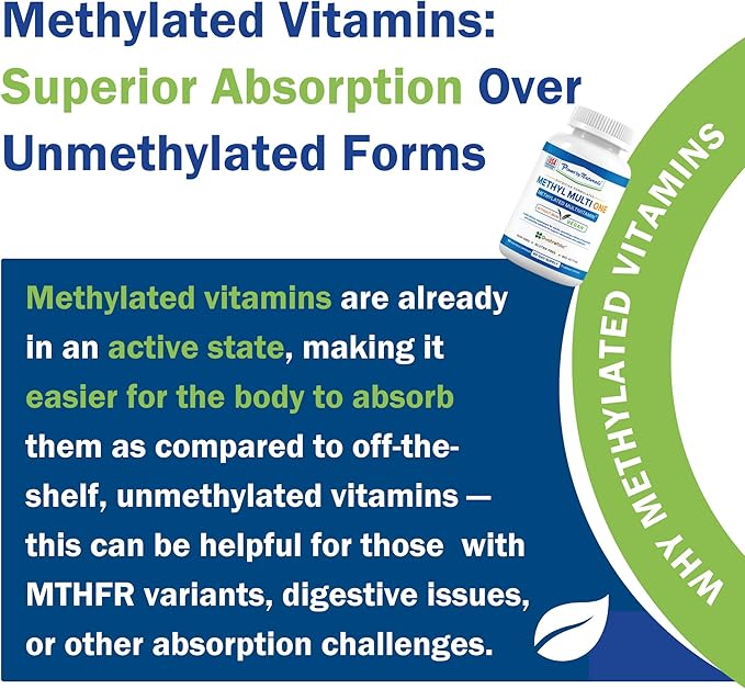 Power By Naturals Methyl Multi One – Iron-Free Methylated Multivitamin for Men & Women with B12 Methylcobalamin, P5P, Folate (5-MTHF), CoQ10 & Zinc for Energy & MTHFR Support, 60 Capsules (2-PK)