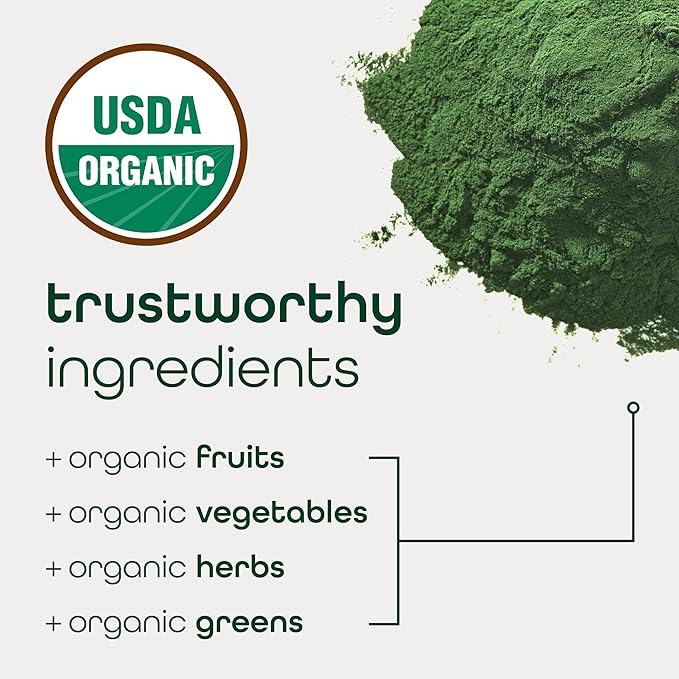 Organic Super Greens Powder, 70+ Superfoods, 0 Sugar, 3G Fiber, Spirulina, Chlorella, Antioxidants, Prebiotics/Probiotics, Digestive Enzymes, Mixed Berry, 30 Drink Mix Packets