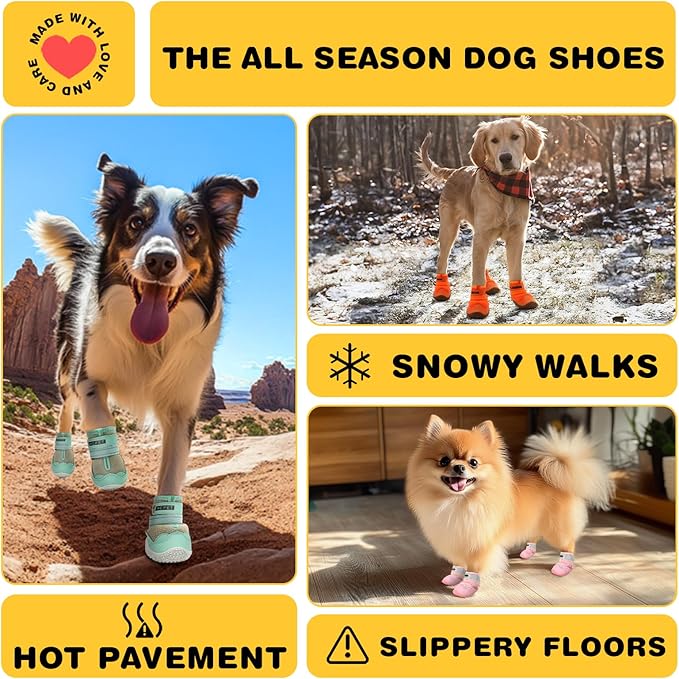 Hcpet Dog Shoes for Large Dogs, Breathable Dog Booties for Small Medium Dogs, Anti-Slip Dog Boots & Paw Protectors for Hot Pavement Winter Snow Hiking with Reflective Straps Pink Size 4
