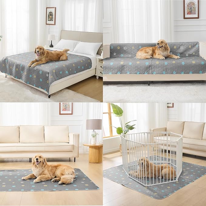 Aitmexcn Washable Puppy Dog Pee Pad, 2PCS 100% Waterproof Whelping Training Mat for Puppy/Senior Dog, Fast Drying Reusable Puppy Pads for Indoor, Outdoor and Car Travel- 72x72'' Llight Gray