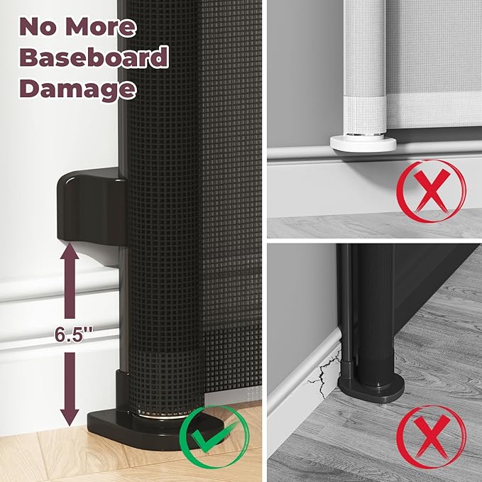 96" Retractable Baby Gates Large Openings, Extra Wide Mesh Dog Gate for Garage Deck Porch, Strong Suction Disc Prevent Crawling Under, 34" Tall Long Safety Gate for Child Indoor Outdoor, Black