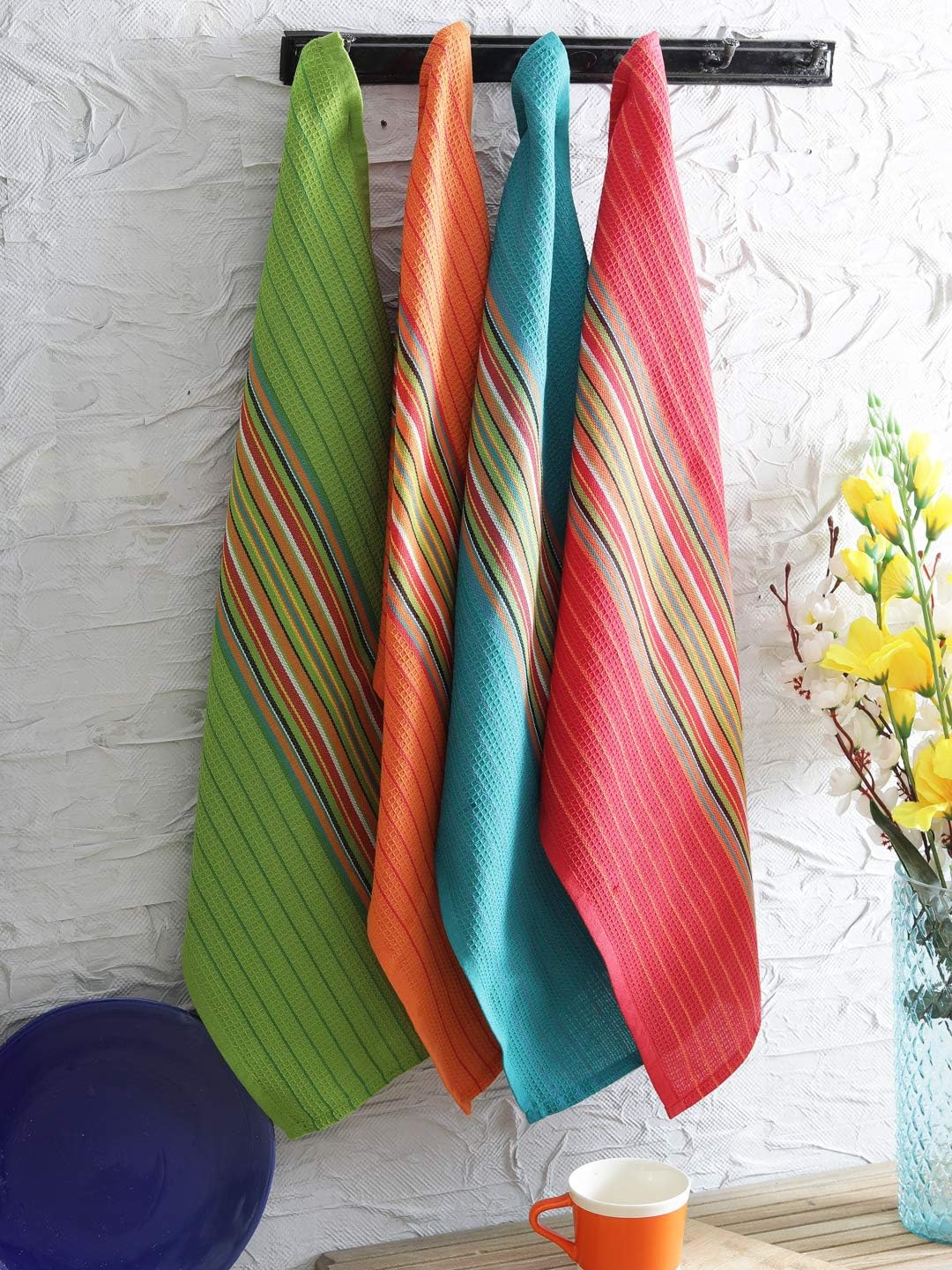 DG Collections 100% Cotton Salsa Kitchen Towels – 4 Pack, Super Absorbent Dish Towels, 16x28 Inch, Lint-Free, Durable Weave – Reusable Kitchen Cleaning Cloths for Home & Restaurants