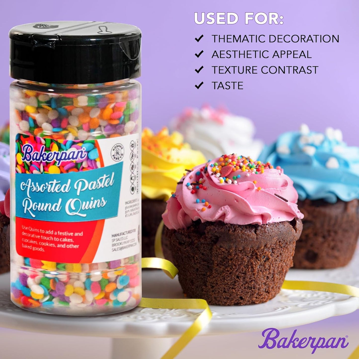 Bakerpan Quins Sprinkles for Cake Decorating - 4 Ounces - Gold Edible Confetti Sprinkles for Cupcakes, Ice Cream, Cookies, Cakes (Made in USA)