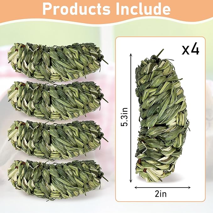 Hamiledyi Rabbit Chew Ball Bunny Timothy Grass Ball Natural Woven Chewing Toys Small Animal Activity Play Balls Chew Toys for Bunny Rabbits Hamster Guinea Pigs Chinchilla Gerbils 4PCS