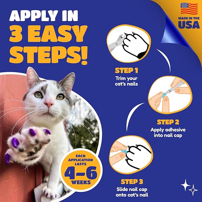 Soft Claws Cat Nail Caps for Large Cats – (40 Caps, Black & Gold) - Made in USA - Veterinarian-Developed | Protects Furniture & Skin - Easy to Apply, Long-Lasting Anti-Scratch Soft Cat Claw Covers