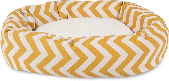 Majestic Pet 32 Inch Chevron Sherpa Calming Dog Bed Washable – Cozy Soft Round Dog Bed with Spine for Head Support - Fluffy Donut Dog Bed 32x23x7 (inch) – Round Pet Bed Medium - YELLOW