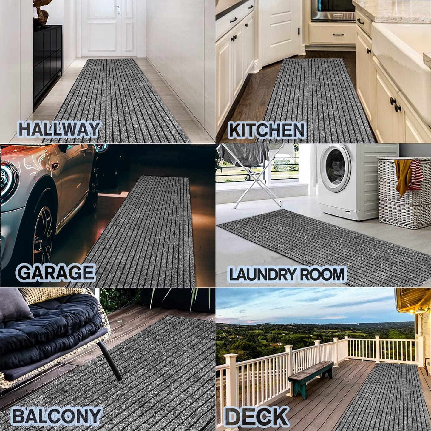 Custom Size Backed Non-Slip Area Rugs Runner, Easy Clean, Waterproof Runner Rugs for Hallway Entryway, Kitchen, Laundry, 4FT x 70FT, Gray Stripe