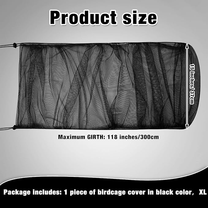 Shappy 2 Pieces Adjustable Bird Cage Seed Catcher Birdcage Cover Nylon Mesh Netting Soft Skirt Guard for Parrot Parakeet Macaw Round Square Cage(118 x 14.6 Inch,White, Black)
