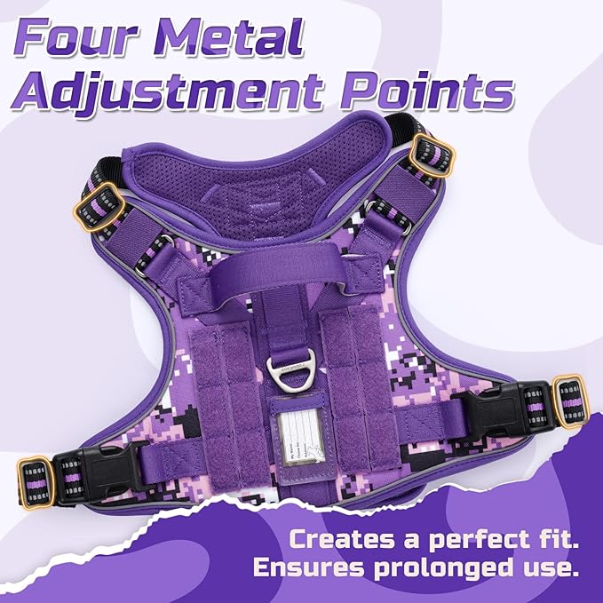 rabbitgoo Tactical Dog Harness for Large Dogs, No Pull Military Service Vest with Handle & Molle, Easy Control for Training Walking, Adjustable Reflective Straps, Purple Camo, L