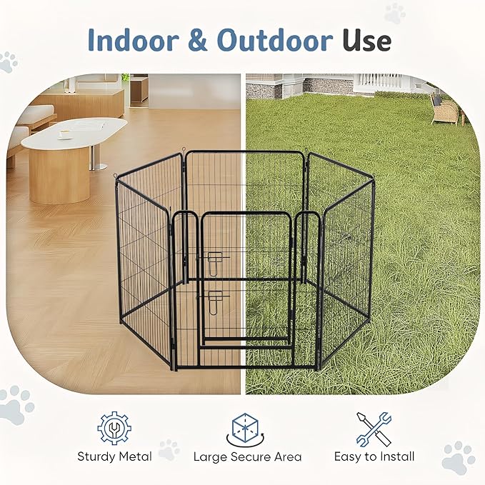 DUMOS Dog Playpen Indoor, Metal 40 Inch 6 Panels Foldable Pet Fence with Door, Outdoor Small Medium Large Dog Puppy Portable Exercise Play Pen for RV Camping, Trips, Play Yard