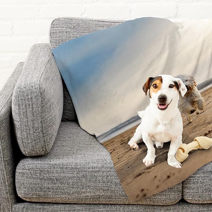 Prints Next Day – Custom 60" x 80" Sherpa Pet Lightweight Blanket with Photo Upload - Gift for Dog or Cat Owners - Personalized Couch Throw - Printed in America