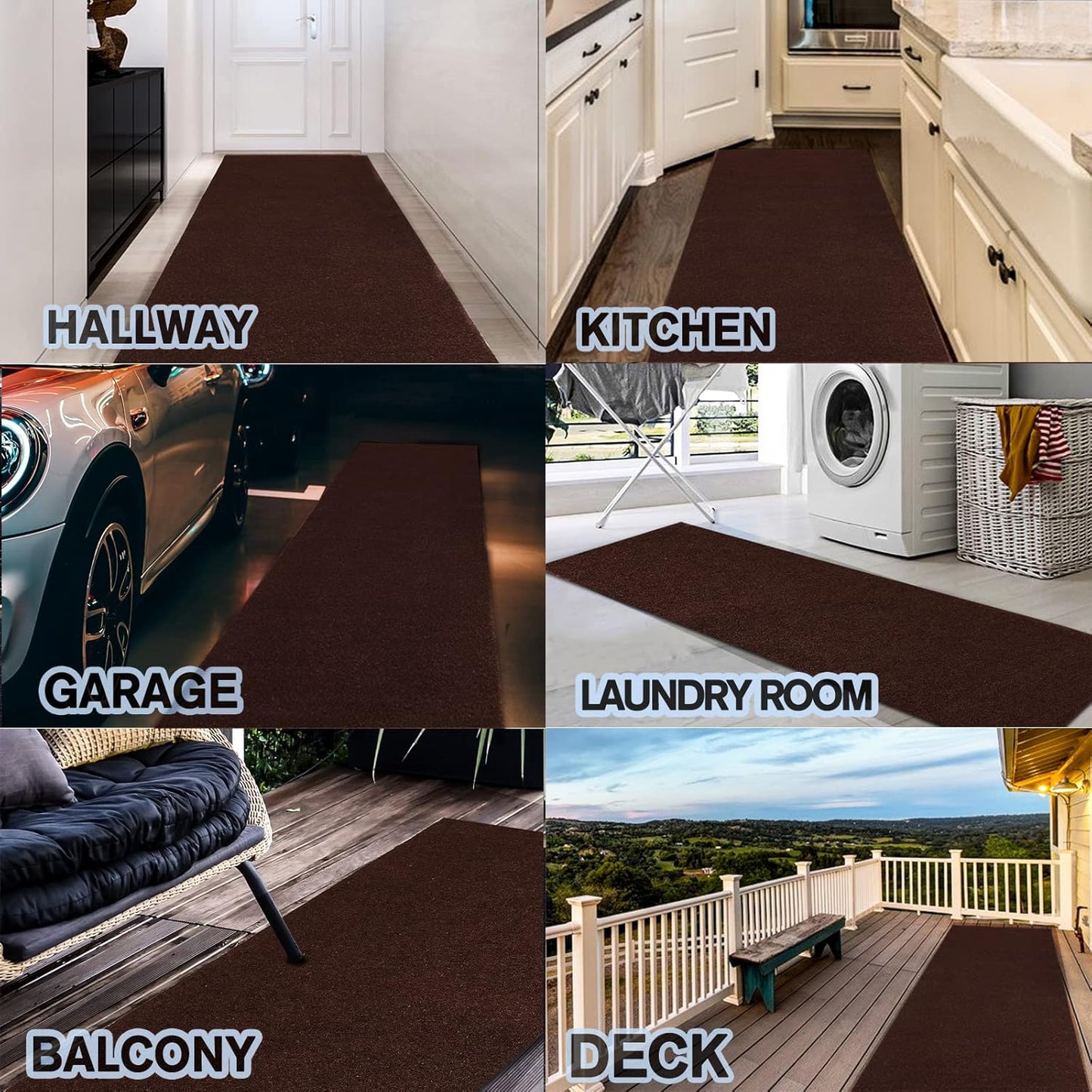 Custom Size Backed Non-Slip Area Rugs Runner, Easy Clean, Waterproof Runner Rugs for Hallway Entryway, Kitchen, Laundry, 2FT x 5FT, Brown