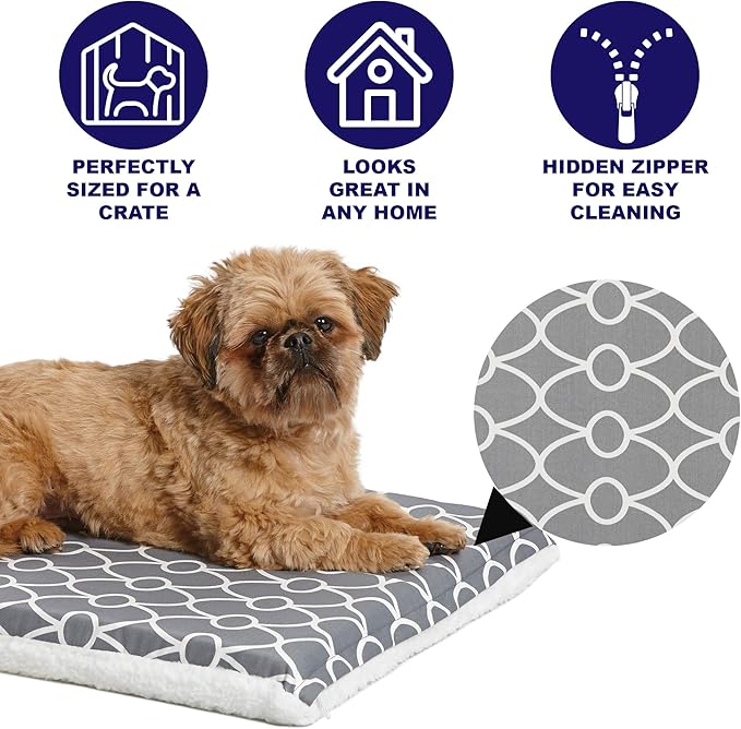 Midwest Homes for PetsQuiet Time Teflon Defender Dog Beds; Pet Beds Designed to Fit Folding Metal Dog Crates, Gray & White Geometric Pattern, 24-Inch