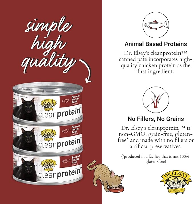 Dr. Elsey's cleanprotein Salmon Recipe Wet Cat Food, Pate 5.3 oz cans (Pack of 24)