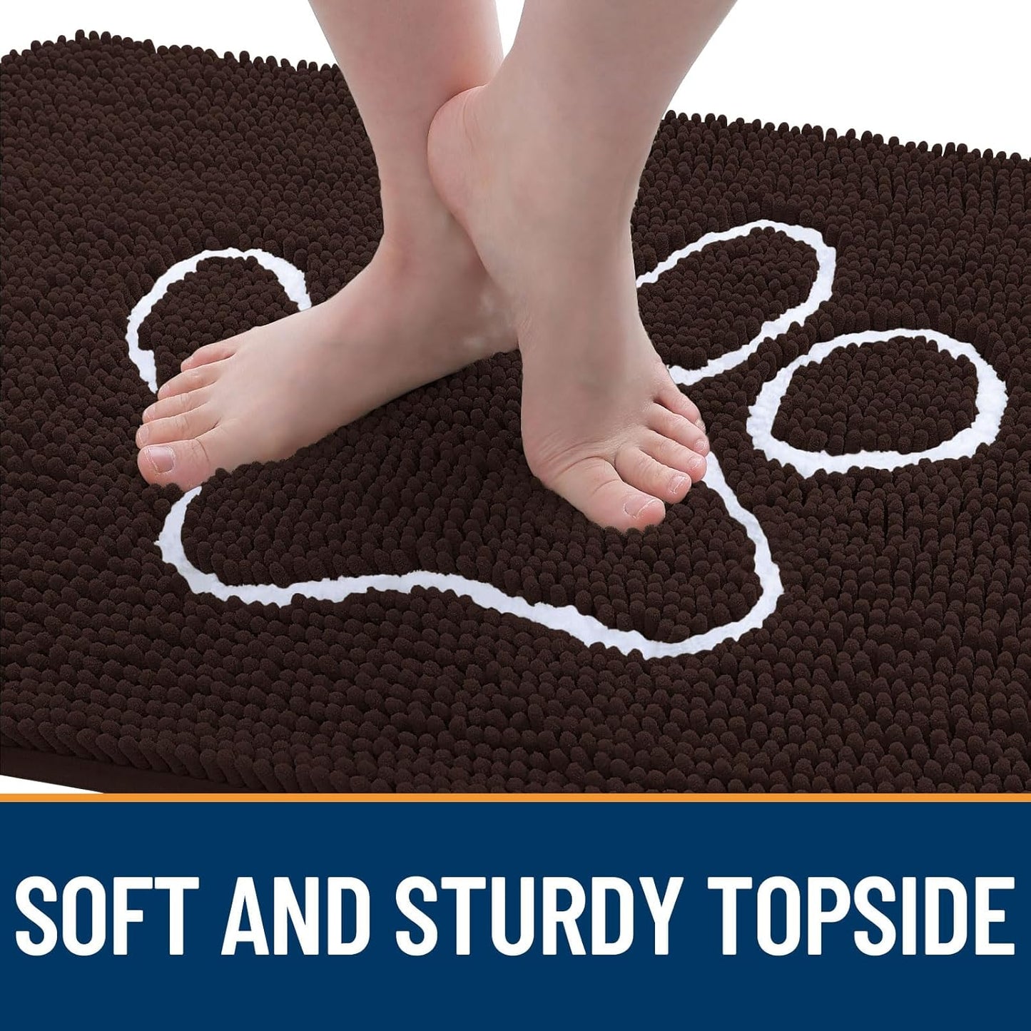 OLANLY Door Mat for Muddy Dog Paws 47x32, Ultra Absorbent Chenille Mud Doormat with Paw Print Design, Non-Slip Washable Doormat for Indoor Entryway, Quick-Dry Pet Bed Mats for Dirty Dogs, Brown