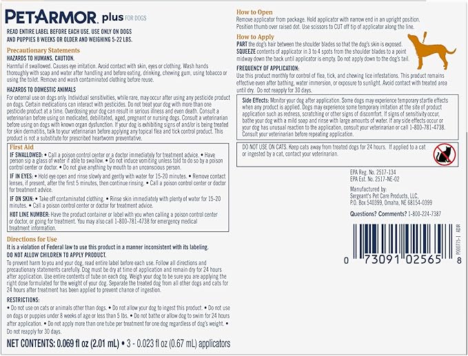 PetArmor Plus for Dogs Flea and Tick Prevention for Dogs, Long-Lasting & Fast-Acting Topical Dog Flea Treatment, 6 Count, small