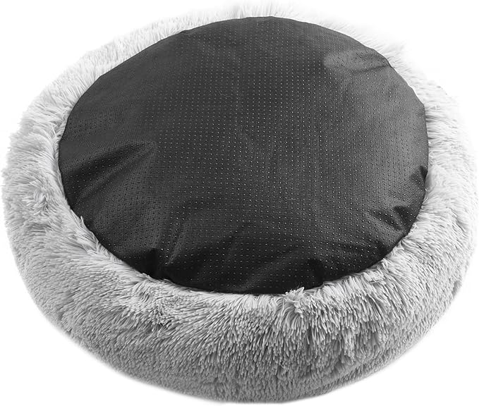 Juicy Couture Devon Faux Fur Small Gray Round Pet Bed for Dogs and Cats