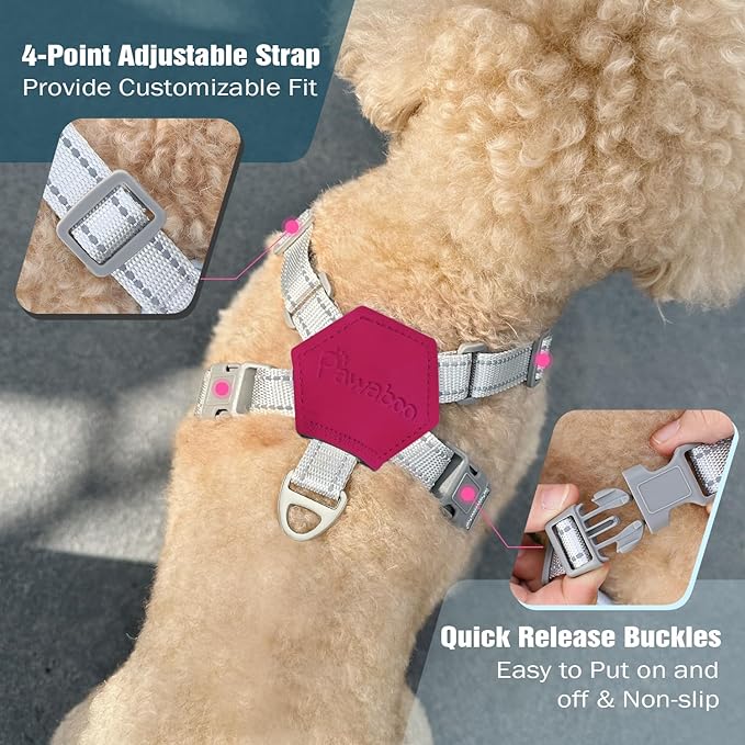 Pawaboo Small Dog Harness and Leash Set, Puppy Harness X-Frame No Pull No Choke, Dog Vest Harness Adjustable for Small Medium Sized Dogs, Soft Breathable Pet Harness for Walking Outing, M, Magenta
