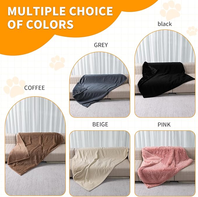 Waterproof Gray Pet Blanket for Dogs 65X57in Fluffy Long Faux Fur Pets Throw Blankets for Large Dog Cat Puppy Couch Cover Love Bed Protector Mat Washable(Grey,L)