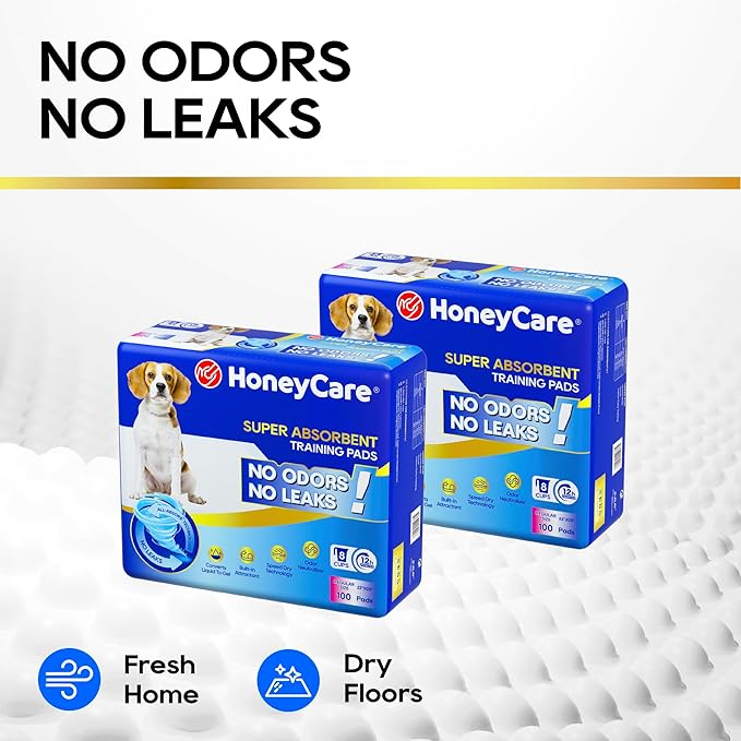 HONEY CARE All-Absorb Dog Pee Pads 22" x 23" (Pack of 14), Ultra Absorbent and Odor Eliminating Puppy Pads for Training, 5-Layer Leak-Proof Pee Pads with Quick-Dry Surface for Potty Training