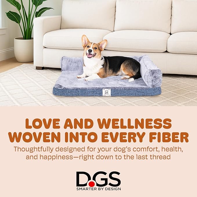 Dog Gone Smart Chill Kuzzi Dual Bolster Crate Pad - Washable Dog Bed Infused with Far Infrared Rays (FIR) - Supportive Plush Cushion for Crates, Travel, and Recovery - Slate Blue, Large 22 x 35 Inches