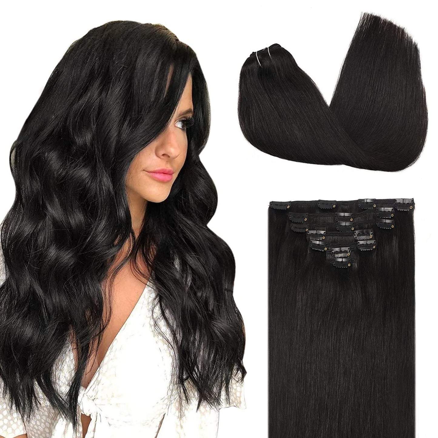 Doores Human Hair Extensions Clip In Natural Black 120G 7Pcs 18 Inch Remy Clip In Hair Extensions Natural Hair Extensions Straig