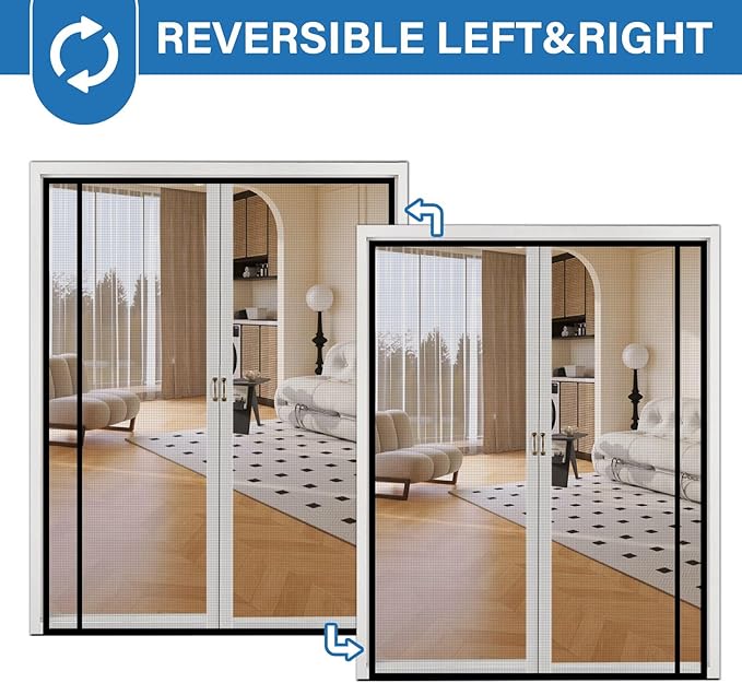 Magnetic Screen Door Left Right Side Opening Upgraded PET Mesh Greater Than Fiberglass and Polyester,Keep Bugs Out,Pet & Kid Friendly,Suitable for Sliding Doors,Patio French Doors-48" X 80"