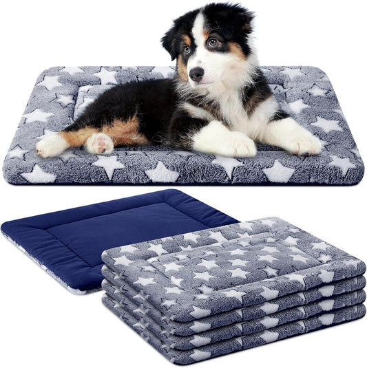 4 Pcs Washable Dog Crate Mat Kennel Pad Replaceable Reversible Pet Bed Pad for Crate Pet, Sleeping Mat for Small, Medium, Large Dog Machine Washable(18 x 24 x 1.6 Inch,Blue)