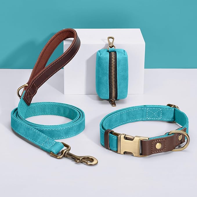 Didog Soft PU Leather Dog Collars for Small Dogs,Classic Adjustable Dog Collars with Quick Release Metal Buckle,Easy Clean and Comfortable with Nylon Lining,Light Blue,S Neck 11-15"