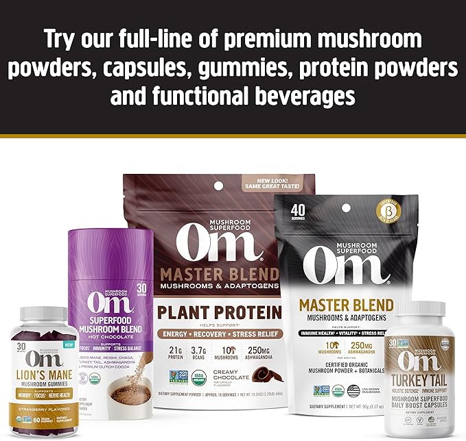 OM MUSHROOM SUPERFOOD Master Blend Mushroom Gummies, 56 Count, 28 Servings, Mixed Berry Flavor with 10 Mushroom Complex for Stress and Vitality