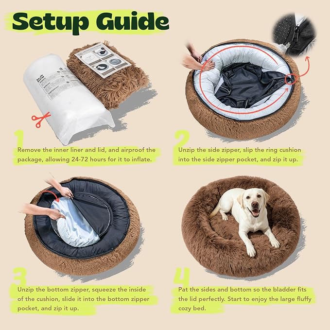 Extra Large Orthopedic Dog Bed Waterproof Removable Cover for Calming Donut Dog Bed Washable,Cooling Gel Foam Round Anxiety Plush Sherpa Covers Comfort for Old Fluffy Friends 48 Inch,Camel