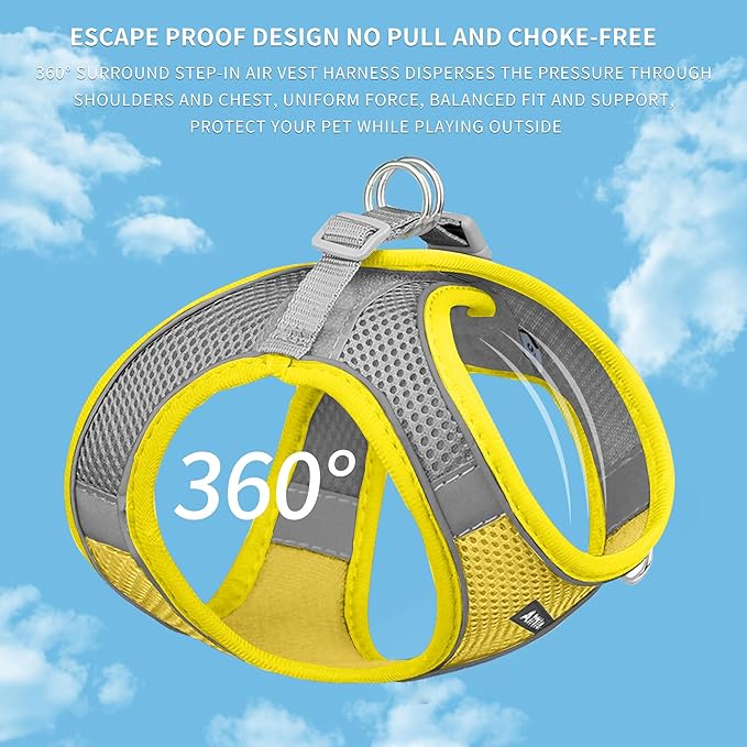 AIITLE Comfortable Dog Harness and Leash Set for Walking - Spring Step in Vest Harness,Reflective Bands, Adjustable No Pull Puppy Essentials, for Small Dogs and House Cats Yellow XS