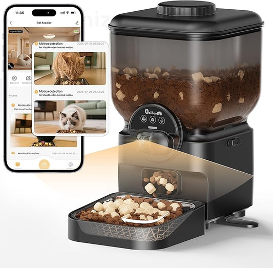Automatic Pet Feeder for Cat and Dog - 6L Auto Cats Food Dispenser with Camera - WiFi App Control Smart Feeders with Timed - Dogs Feeding Station with 15-Day Battery Life After Power Off