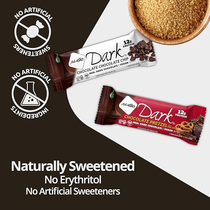 NuGo Dark Peanut Butter Cup, 12g Protein Bar, Vegan, Gluten Free, Non-GMO, Kosher Pareve, 24 Count