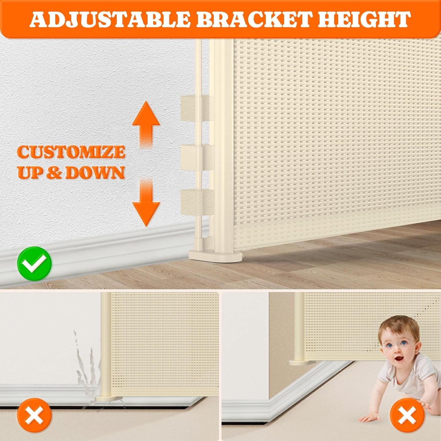 Upgrade 200" Retractable Baby Gates Extra Wide with Reinforced Strips, Mesh Retractable Dog Gate for Garage, 41" Tall Retractable Gate Indoor Outdoor for Pet and Baby-Beige