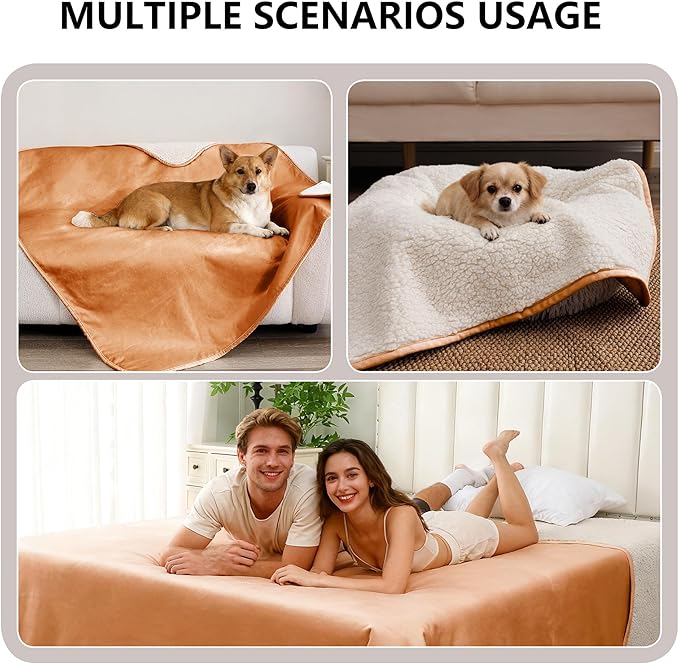 Waterproof Dog Blanket for Large Dog, Leak Proof Pet Sherpa Couch Throw Blankets for Cat, Reversible Sofa Bed Protector Machine Washable-40 x50,Orange