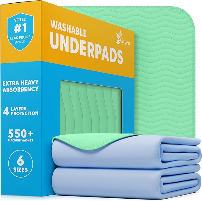 GREEN LIFESTYLE® Washable Underpads - Heavy Absorbency Reusable Bedwetting Incontinence Pads for Kids, Adults, Elderly, and Pets - Toddler Mattress Pads for Bed, Sofa, Floor (Pack of 2 - 34x36)