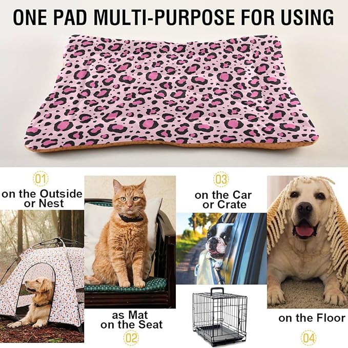 Pet Bed Pink Leopard Print Dog Bed Mat Absorbing Non Slip Pad Pet Sleeping Mat for Small, Medium, and Large Dogs Puppy Cat 36 in x 24 in