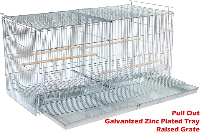 No Rust Stainless Galvanized Zinc Plated 4 of Stack and Lock Double Breeder Breeding Bird Flight Cage with Removable Divider and Breeder Doors 26.5" x 11" x 15"H