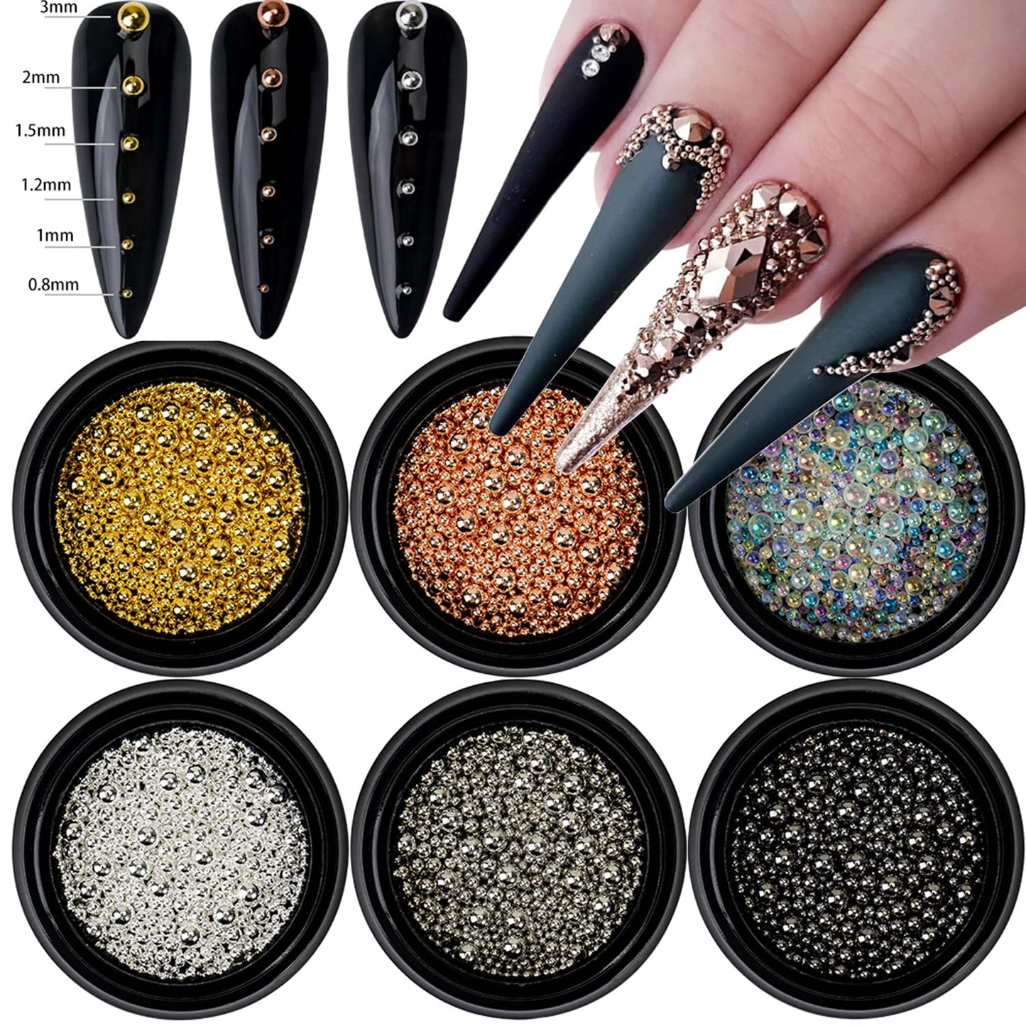 6 Boxes Nail Art Beads Nail Art Metal Balls Nail Beads For Nail Art Gold Silver Rose Gold Nail Art Steel Beads Nail Caviar Beads